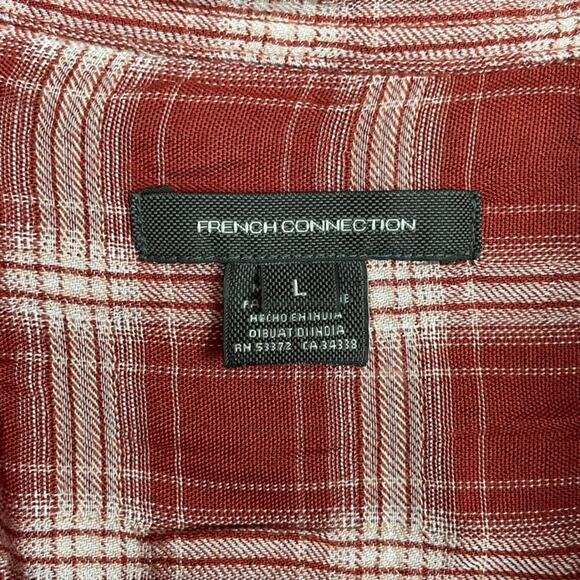 French Connection Over-sized Short Sleeve Plaid Popover Top Size L Red - Picture 4 of 6